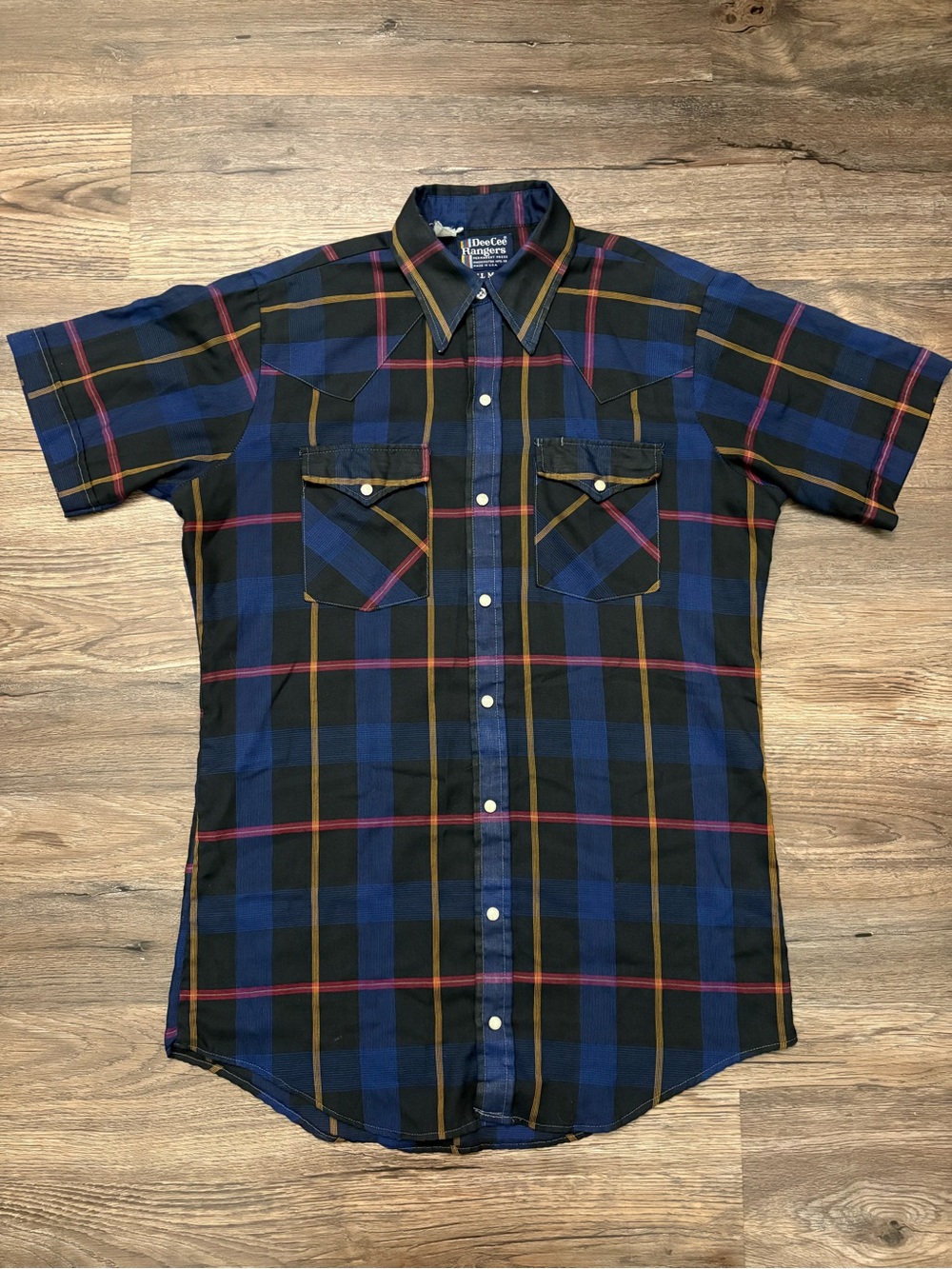 Western Short-Sleeve Plaid Shirt - Blue/Mustard Dee Cee Ranger 80s Pearl Snap